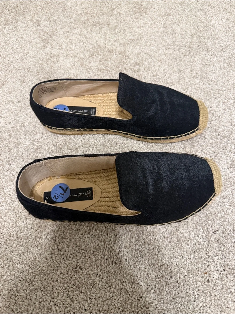 Steven By Steve Madden Black Espadrille Flats with Natural Jute Trim